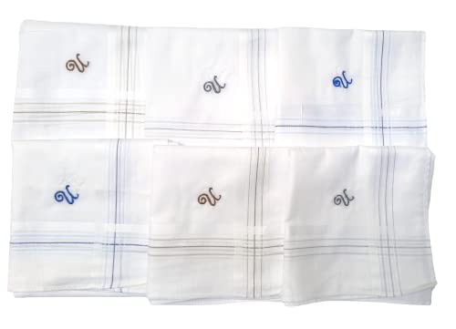 Image of ANTONIA Men's Initial Alphabet Handkerchiefs | Premium Cotton Personalized Hankies with Letter Embroidery (A-Z) | Soft, Absorbent & Reusable | Formal, Wedding & Gift Use | Pack of 6