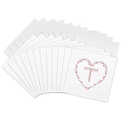 Cartes de vœux Saint-Valentin lot de 12 avec monogramme cœurs roses