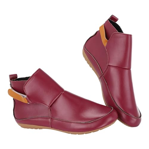 Genérico Botas Para Mujer para mujer Zapatos Botas de invierno con punta redonda Botas De Hombre (Red, 35)