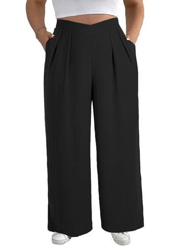 Eytino Plus Size Pants for Women Elastic Cross Waist