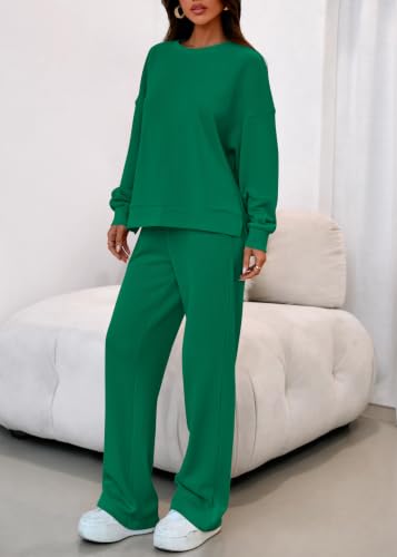 KIRUNDO Matching Sets Women Clothing Sweatsuits 2 Piece Outfit Sweat Set 2026 Fall Lounge Sets Airport Travel Tracksuit(Green, Medium) — view 6