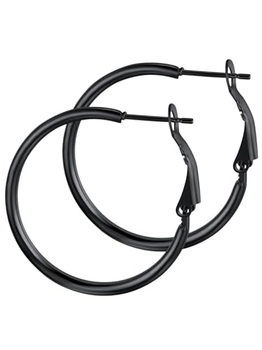 GoldChic Creolen Schwarz Damen Edelstahl Ohrringe Mädchen Ohrstecker 30MM Creolen Huggie Hoop Piercing Ohr Mittelgroß Rundohrringe in Schwarz Ohrschmuck für Weihnachten