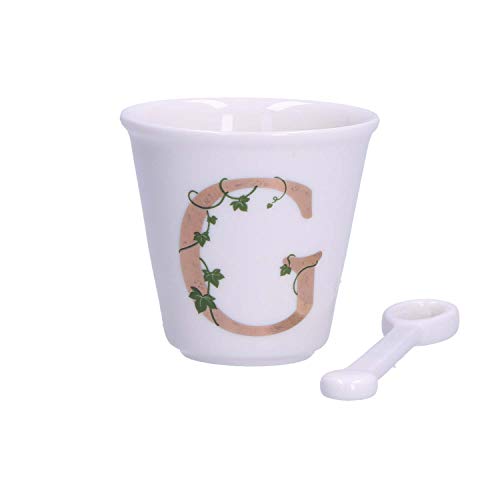 La Porcellana Bianca - Bicchierino Lettera G con Cucchiaino - Arredo Casa, Cucina - Linea Unico - Idea Regalo - Porcellana - 75 CC; Ø 6,7; h6 cm