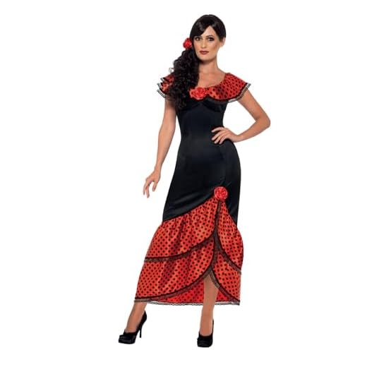 Smiffys Disfraz de bailaora de flamenco, Negro, con vestido y adorno para la cabeza