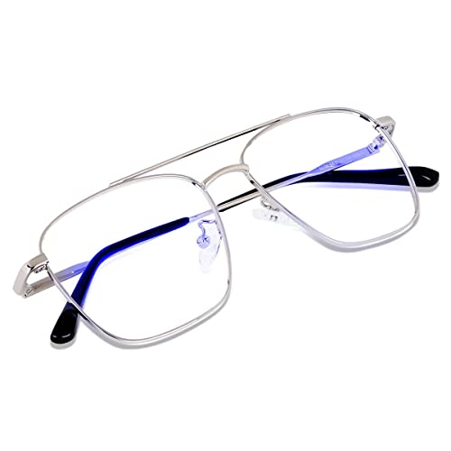 Image of BlueX Blue cut Computer glasses (E03006M) | Zero power transparent Eyeglasses | Anti Glare & UV light blocking spectacles | Square Metal Frame - For Men and Women