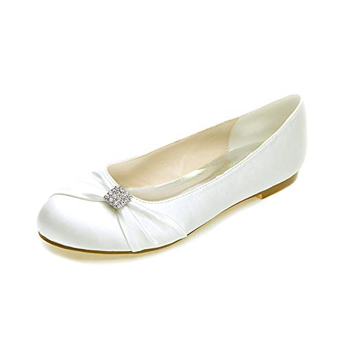 COMFASH Wedding Shoes Ladies' Flats Satin Round Toe Rhinestones Evening Party Ballet Pumps