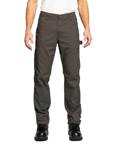 FULL BLUE Carpenter Canvas Pants, Regular Fit, Performance Stretch, Utility Pocket & Hammer Loop, Grey, 38x32