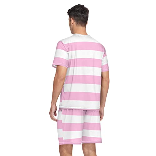 Men's Pajama Sets Blue And Red Striped Sleepwear Short Sleeve Lounge Sets for Men2