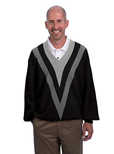 Alpaca Golf - Men's V-Neck Retro-V Professional Pullover - Vintage Style - 100% Alpaca Wool Golf Sweater (Black, Charcoal, Grey, l)