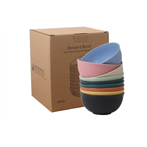 9 Pack Wheat Straw Bowls Reusable Salad Bowls,Durable & Lightweight, Perfect for Home, Parties, Camping, and Outdoor Use Dishwasher Safe (Multicolor)