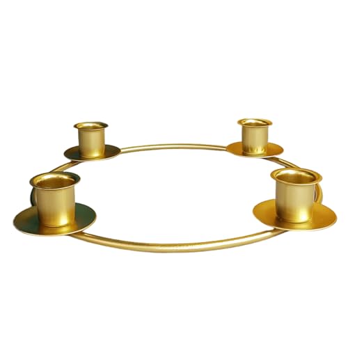Advent Wreath Candle Holder Round 8.5in Gold Iron Christmas Candle Holder for 4 Candles Welded Painted Rust Resistant Decorative Taper Holders for Dining Table Church