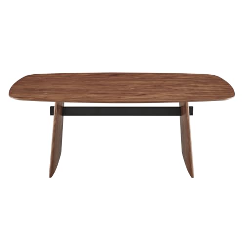 Image of Euro Style Folke 79 Inch Walnut Dining Table for 8 with Black Steel Crossbar