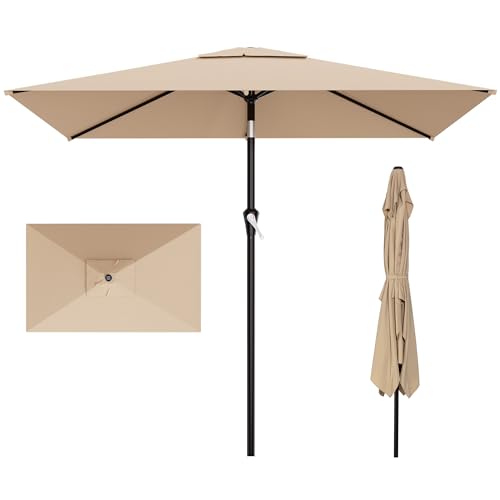 AreShark 6.5 x 10 Rectangular Patio Umbrellas for Outdoor Outdoor Table Umbrella Large Outdoor Patio Umbrellas with 6 Sturdy Ribs for Pool Garden Deck & Market (Beige)