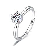 Anillo de Compromiso Mujer Plata Ley 925 Moissanita Anillos de Promesa Ajustable Clásico 6 Garras Súper Brillante,...