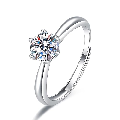 El Mejor Listado de Anillos comprados en linea. 43 Anillos de Compromiso para Mujer Moissanite 1 Quilate, Anillos de Plata para Mujer 925, Anillo de Promesa Ajustable con Diseño Clásico de 6 Garras, Regalos para Mujer, Novia,...