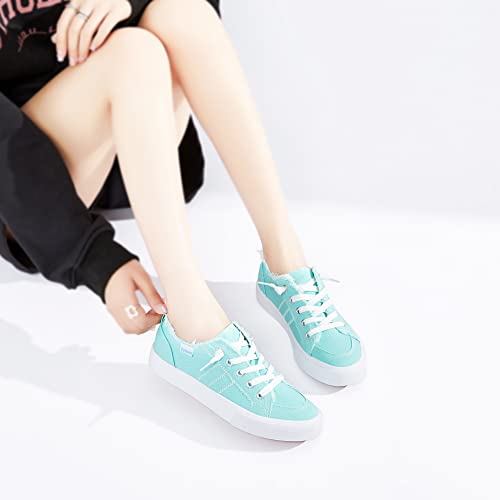 Obtaom Women's Play Fashion Sneaker Comfortable Canvas Slip On Shoes Washed Canvas Flats（Light Green，Us11） #TOP7