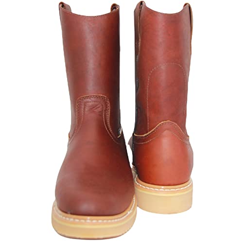 Men's 9" Pull-On Leather Soft Toe Work Boot Brown2