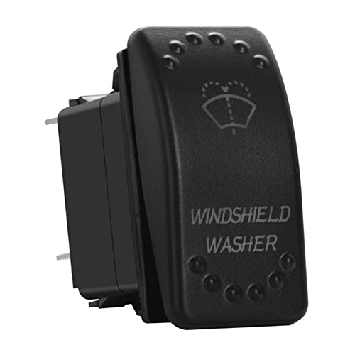 Image of Green Backlit Momentary Rocker Switch 5 Pin (ON)-Off Laser Etched Washer Switch with Wires for Car Marine Boat UTV 20A /12V 10A /24V (Windshield Washer)