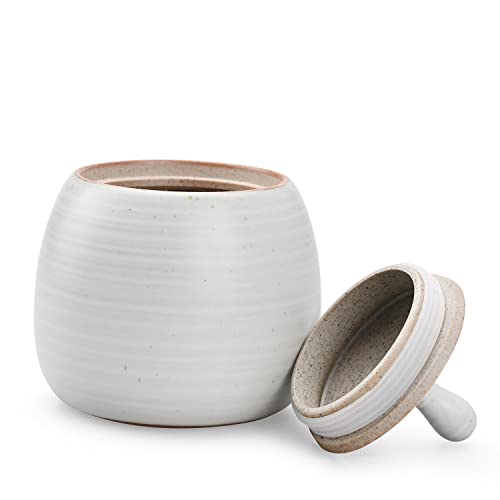 Image of Retro Kitchen Canisters Ceramic Food Storage Jar Roud Shape with Silicone Airtight Lid for Tea, Coffee, Nuts, Herb, Spice, Sugar (White)