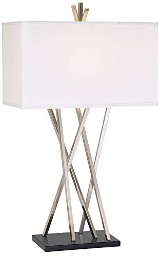 Lámpara de Mesa Moderna 30" Metal Níquel Cepillado con Pantalla Blanca