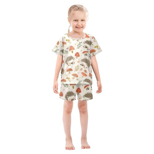 ALAZA Hipster Hedgehog Mushroom Pajamas Short Sleeve 2 Piece Sleepwear Top and Bottom Pajama Set Unisex3