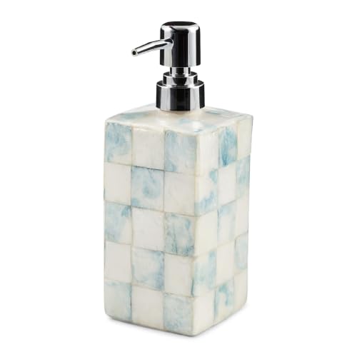 MACKENZIE-CHILDS Capiz Soap Pump, Light-Blue-and-White Sky Check