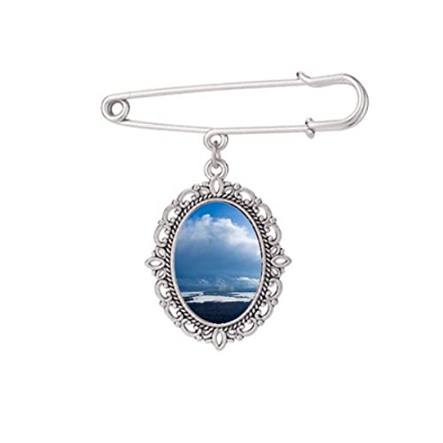 Broche Art Déco Soleil Bleu Ciel, Clip Polyvalent pour Robe et Châle Ajusté
