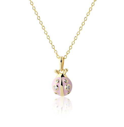Cherished Moments' Children's 14K Gold Plated and Sterling Silver Pink Ladybug Pendant Necklace for Little Girls, Toddlers, and Kids