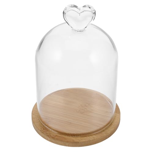 SHINEOFI Cloche en Verre Transparente avec Base en Bambou Mini Cloche pour Fleurs Éternelles et Bougies Parfumées Décoration Intérieure Romantique et...