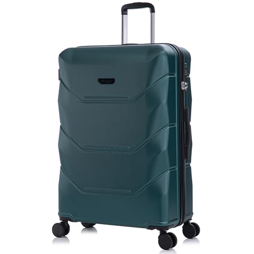 Image of Rocklands® Large Suitcase Hard Shell Thick ABS with TSA Combination Lock, 4 Dual Spinner Wheels, Lightweight Luggage Durable Travel Trolley Case (Green, Large (28 Inch))