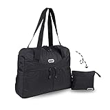 GOX Ultra Light Packable Tote Bag Weekender Crossbody Duffel Nylon for Women Small Lightweight Foldable Travel Tote under Seat Shoulder Bag Travel Bag on Plane Extra Large Bag with Zipper(Black)