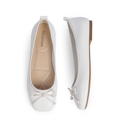 Image of Modatope Womens Flats Ballet Ballerina Flats for Women | Bow Bowknot Square Toe Slip on Flats, Dressy Comfort Ballet Shoes for Work, Driving, School, Travel & Daily Outings