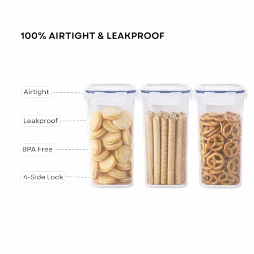 Image of LocknLock Airtight Food Storage Containers 1.2 Litre (Pack of 3) | BPA Free Plastic Kitchen Storage Dabba Set | Leakproof 4 Side Lock | Stackable Square Fridge Organizer | Transparent