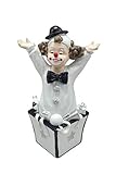 Fröhlicher Clown in Kiste Oberle Dekofigur Clown in Geschenk Kiste schwarz weiß 16 cm Figur Karneval Harlekin