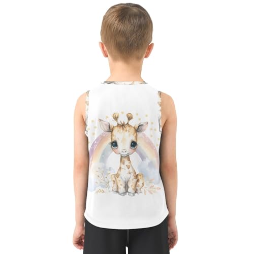 Bolaz Boys Athletic Quick Dry Tank Top Sleeveless Workout T Shirts Age 11-15,Lovely Watercolor Newborn Giraffe3
