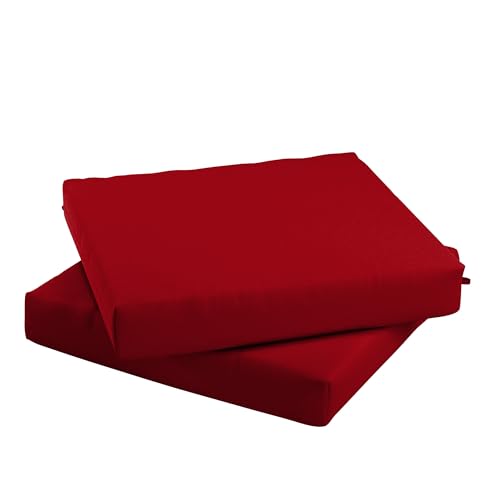 California Umbrella Outdoor Replacement Patio Chair Pad Set of 2, 18 x 18 Inch, Premium Outdoor Memory Foam, Fade Resistant, Sunbrella Fabric, Fabric Ties, Jockey Red