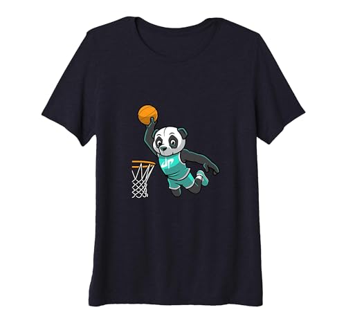 Dude Perfect Panda Slam Dunk Basketball Women's Premium Tri-Blend T-Shirt, Navy Blue, Large