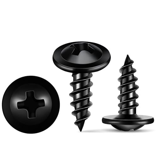 100 tornillos para madera, rosca completa, cabeza plana con arandela, tornillo universal, diámetro de 4,2 x 12 mm, accionamiento PH, revestidos en negro, tornillos de estrella para aglomerado TPOHH