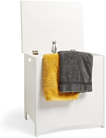 VonHaus Laundry Bin - White Laundry Basket w/Hinged Lid - Washing Basket for Bathroom - Laundry Hamper w/Cut Out Handles - Sturdy & Durable Wash Bin for Bedroom - 30kg Capacity - Shaker Style