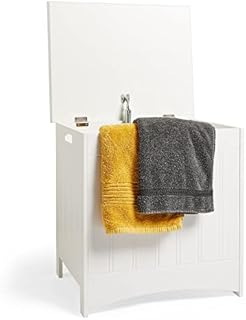 VonHaus Laundry Bin - White Laundry Basket w/Hinged Lid - Washing Basket for Bathroom - Laundry Hamper w/Cut Out Handles - Sturdy & Durable Wash Bin for Bedroom - 30kg Capacity - Shaker Style