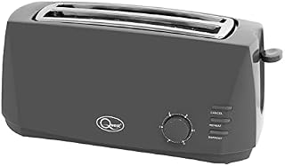 Quest 35089 Extra Wide 4 Slice Long Slot Toaster | Variable Browning Control | Reheat and Defrost | Anti-Jam Function | Crumb Tray and Cord Storage Grey