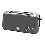 Quest 4 Slice Toaster Grey - Extra Wide Long Slots for Crumpets and Bagels - 6 Settings - Reheat and Defrost