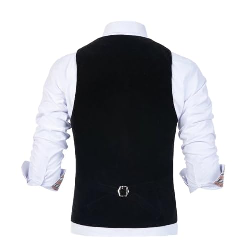 Wehilion Men Suit Vest Slim Fit Dress Suit Vest Velvet Waistcoat Full Back V-Neck-bk xs3