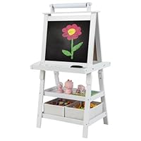 Maxmass 3 in 1 Kids Art Easel, Double-Sided Whiteboard & Chalkboard with Paper Roll, Art Drawing Board Stand for Nursery and Baby Toddler Junior Bedrooms (White)