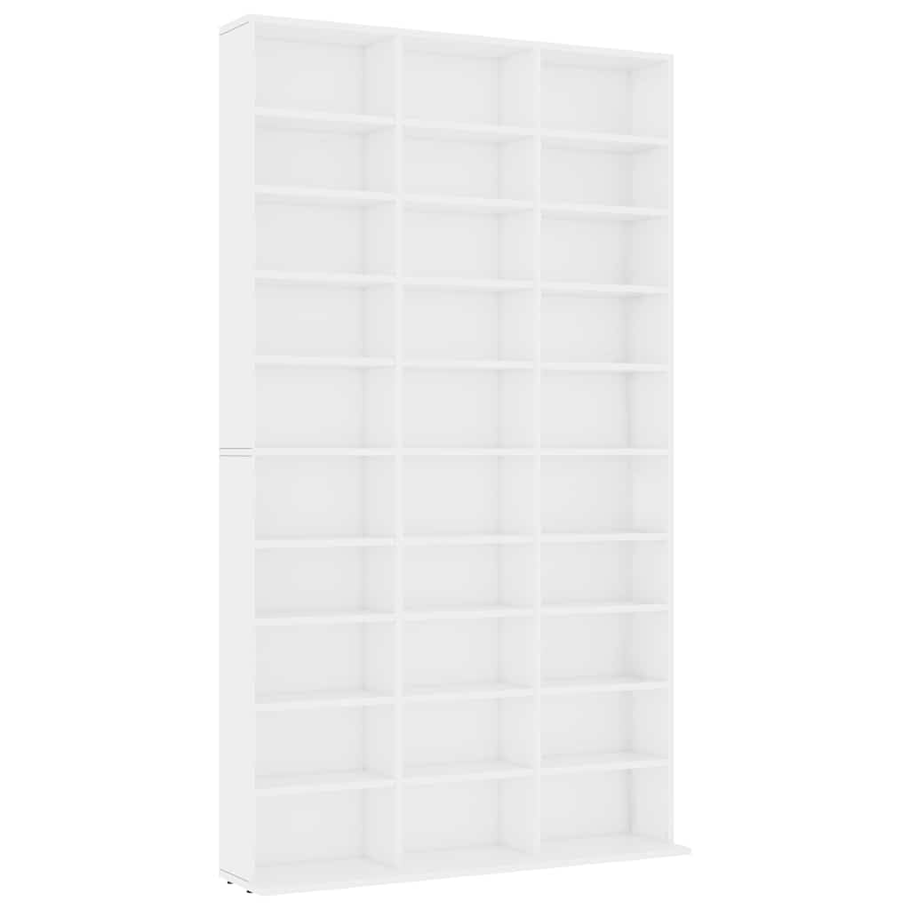 Scaffale per CD, bianco, 102 x 23 x 177,5 cm, grande armadietto per CD in legno, con 30 scomparti aperti, scaffale per soggiorno e ufficio, libreria e armadietto per DVD e collezione musicale