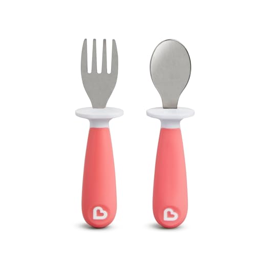 Image of Munchkin Raise Toddler Fork & Spoon Set for Mealtime, BPA Free, Pink | 12+ Months | Includes 1 Forks & 1 Spoons | Self-Feeding Essentials