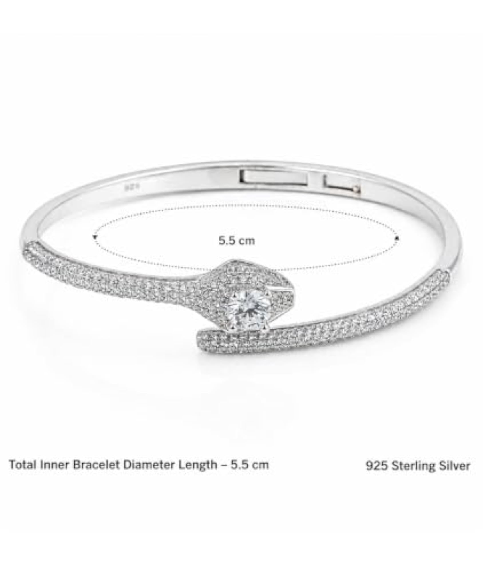 Sterling Silver 925 Snake Bangle with CZ Stone