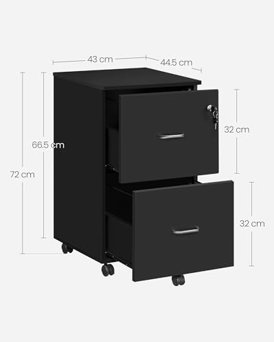 VASAGLE Armario Archivador de 2 Cajones, Archivador de Oficina con Cerradura, Soporte para Impresora, A4, Carta y Carpetas Colgantes, Montaje Necesaria, Negro LCD27BKV1 - imagen 3