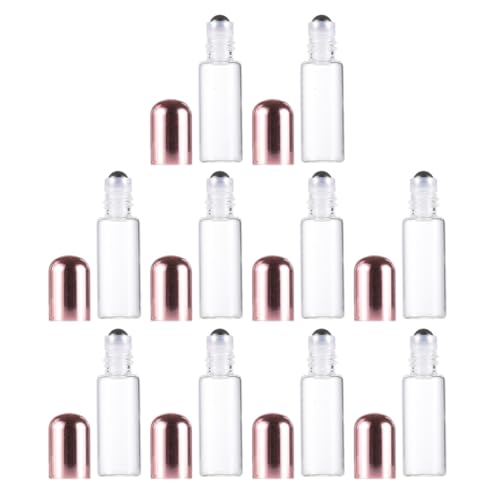Generisch 10 X 3 Ml Nachfüllbare Glas Rollerflaschen mit Verschließbarem Roségold Deckel Transparent Auslaufsichere Parfüm und Ätherische Öl Rolle On Fläschchen für Reisen und