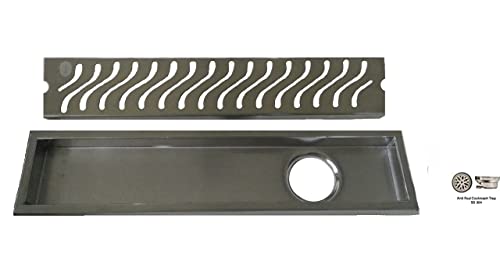 Image of Aquieen Shower Water Drainer Floor Bathroom Grating with SS 304 Anti-Foul Cockroach Trap (Grade AISI 304) (Wave Side Hole, 18 inch x 4 inch)